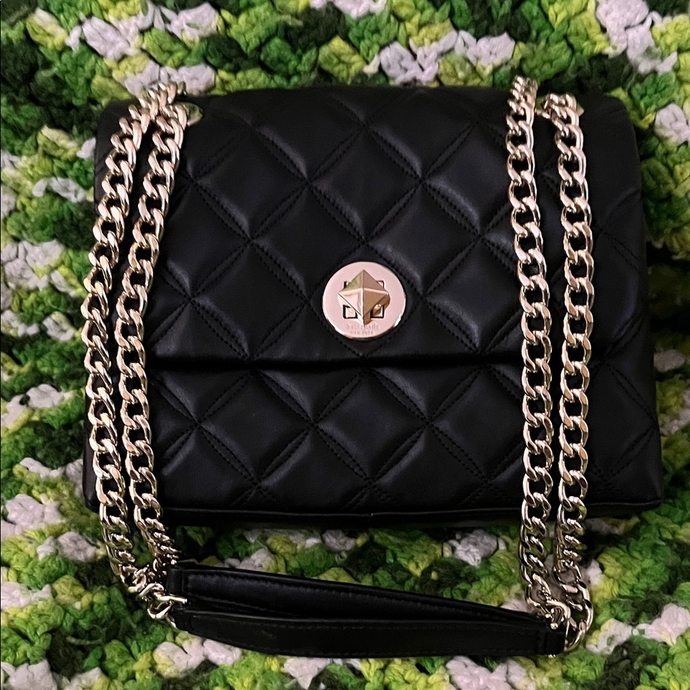 Kate Spade Black Quilted Shoulder Bag with Gold Chain